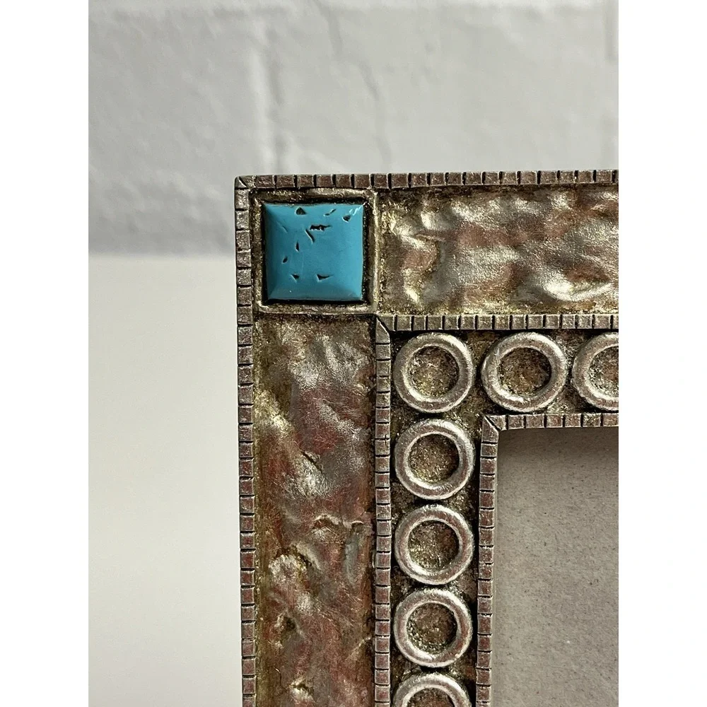 Southwestern Silver Tone Turquoise Picture Frame Rustic Coral Western Native‎